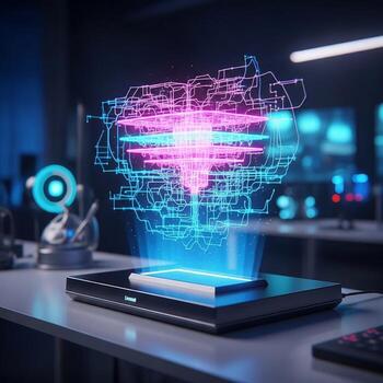 A computer screen with a glowing image of a brain photo