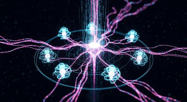 A computer generated image of a brain with a bunch of wires photo