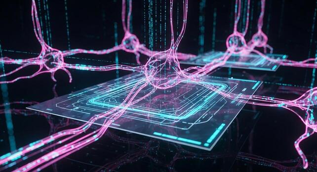 3d rendering of a network of neurons photo