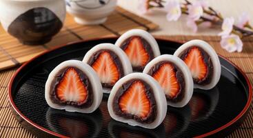 A plate with four pieces of chocolate covered strawberries photo