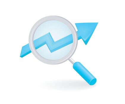 Statistics data growth searching with magnifying glass vector