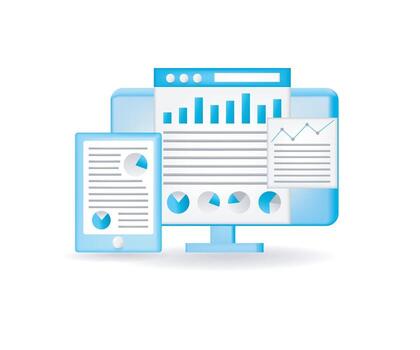 Data analysis tools on computer and tablet vector