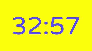contagem regressiva cronômetro a partir de 33 minuto para 32 minuto em amarelo fundo com roxa número exibição adequado para tecnologia, urgência, Tempo gestão conceitos, social meios de comunicação Postagens, blog cabeçalhos video