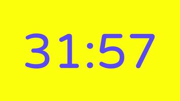 contagem regressiva cronômetro a partir de 32 minuto para 31 minuto em amarelo fundo com roxa número exibição adequado para tecnologia, urgência, Tempo gestão conceitos, social meios de comunicação Postagens, blog cabeçalhos video