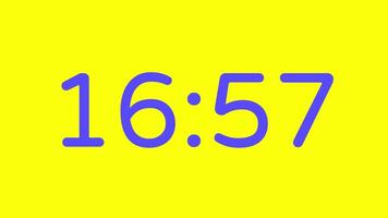 nedräkning timer från 17 minut till 16 minut på gul bakgrund med lila siffra visa lämplig för teknologi, brådskande karaktär, tid förvaltning koncept, social media inlägg, blog headers video