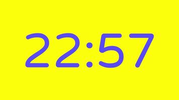 nedräkning timer från 23 minut till 22 minut på gul bakgrund med lila siffra visa lämplig för teknologi, brådskande karaktär, tid förvaltning koncept, social media inlägg, blog headers video
