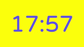nedräkning timer från 18 minut till 17 minut på gul bakgrund med lila siffra visa lämplig för teknologi, brådskande karaktär, tid förvaltning koncept, social media inlägg, blog headers video