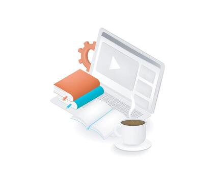 Laptop, books, and coffee cup for study vector