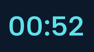55 second countdown timer with navy background for deadline tension suitable for presentation, websites, and social media posts. Light blue digital timer counting down to create urgency video