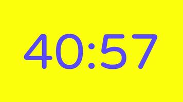 nedräkning timer från 41 minut till 40 minut på gul bakgrund med lila siffra visa lämplig för teknologi, brådskande karaktär, tid förvaltning koncept, social media inlägg, blog headers video