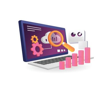 Laptop with data analysis tools graphics vector