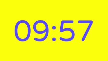 nedräkning timer från 10 minut till 9 minut på gul bakgrund med lila siffra visa lämplig för teknologi, brådskande karaktär, tid förvaltning koncept, social media inlägg, blog headers video