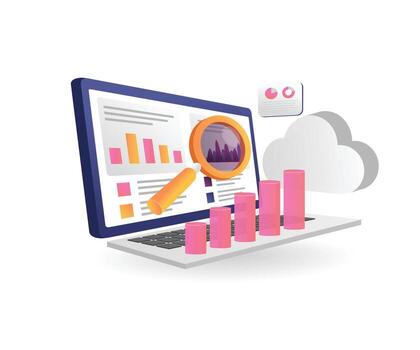 Data analytics illustration on a laptop vector