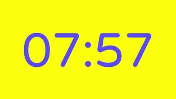 nedräkning timer från 8 minut till 7 minut på gul bakgrund med lila siffra visa lämplig för teknologi, brådskande karaktär, tid förvaltning koncept, social media inlägg, blog headers video