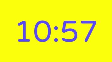 Countdown timer from 11 minute to 10 minute on yellow background with purple number display suitable for technology, urgency, time management concepts, social media posts, blog headers video