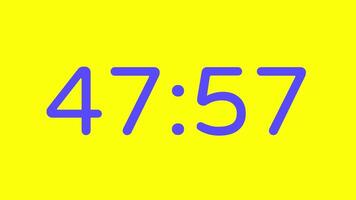 nedräkning timer från 48 minut till 47 minut på gul bakgrund med lila siffra visa lämplig för teknologi, brådskande karaktär, tid förvaltning koncept, social media inlägg, blog headers video