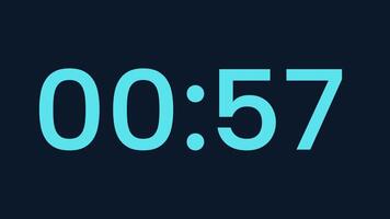 60 second countdown timer with navy background for deadline tension suitable for presentation, websites, and social media posts. Light blue digital timer counting down to create urgency video