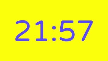 contagem regressiva cronômetro a partir de 22 minuto para 21 minuto em amarelo fundo com roxa número exibição adequado para tecnologia, urgência, Tempo gestão conceitos, social meios de comunicação Postagens, blog cabeçalhos video