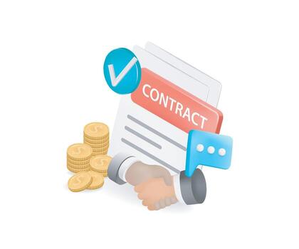 Business handshake with contract and coins vector