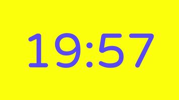 conto alla rovescia Timer a partire dal 20 minuto per 19 minuto su giallo sfondo con viola numero Schermo adatto per tecnologia, urgenza, tempo gestione concetti, sociale media messaggi, blog intestazioni video