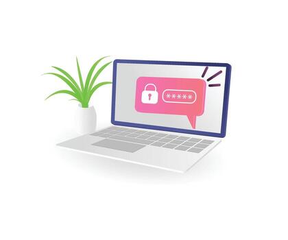 Laptop with password security prompt vector