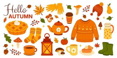 Autumn items including sweater and pie vector