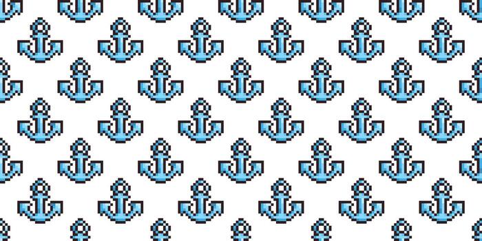 sin costura náutico modelo presentando repitiendo píxel anclas en un blanco antecedentes. retro pixelado estilo Perfecto para verano, playa, o Oceano diseños genial para juegos, huellas dactilares, o textiles. vector