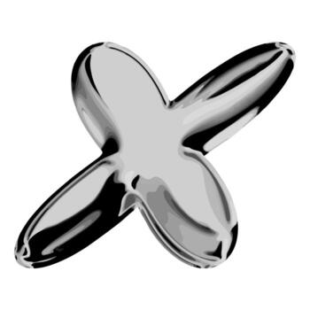 Shiny chrome metallic X symbol with glossy surface and reflective highlights. Modern silver cross shape suitable for futuristic design, technology themes, logos, stickers, and creative projects. vector