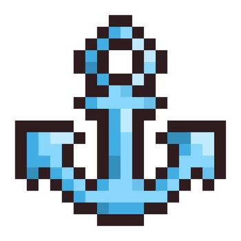 Pixel illustration of a blue anchor in retro 8-bit style. Perfect for summer, nautical, ocean, and marine-themed projects, as well as games, pixel collections, and seaside adventure content. vector