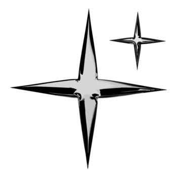 3D Metallic star spark shape with chrome effect and glossy reflections. Shiny silver symbol isolated on white background. Futuristic metallic sparkle. Futuristic symbol with galaxy shimmer. vector