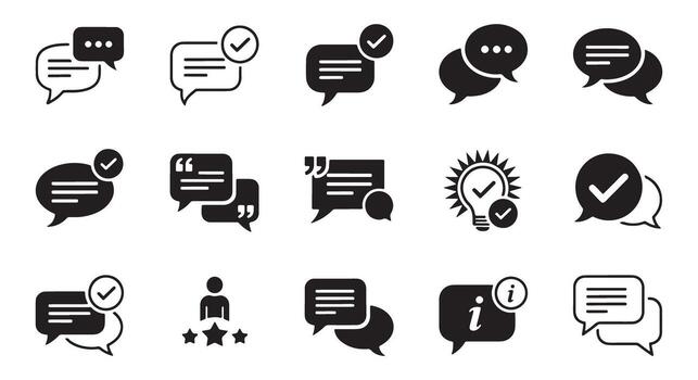 Collection of speech bubbles and icons representing communication and feedback vector