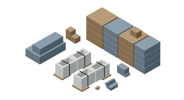 Isometric shipping boxes and crates in warehouse setting vector