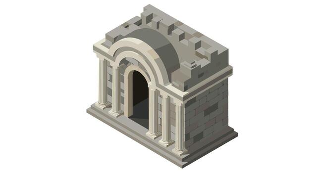 Isometric ancient stone archway with columns and brickwork design vector