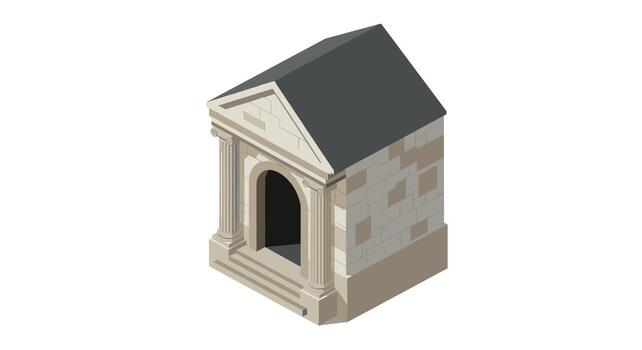 Isometric ancient stone building with columns and open doorway vector