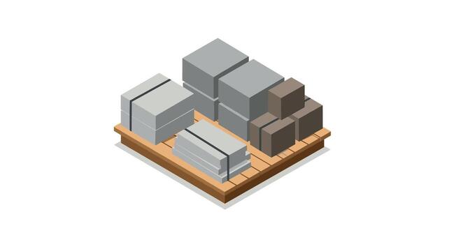Isometric construction blocks on wooden pallet for building projects vector