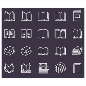Open and closed book icons stack pages vector