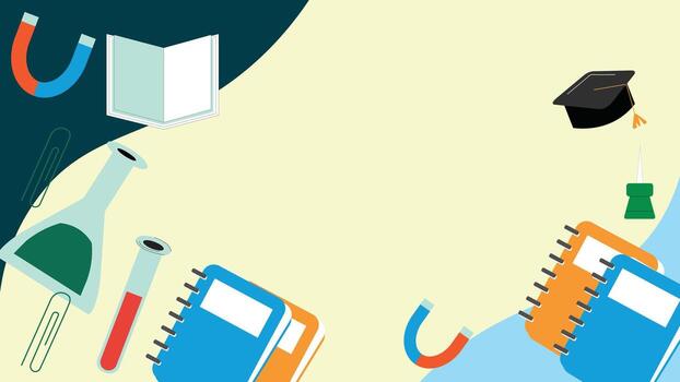 Creative educational background featuring notebooks graduation cap magnets science flasks and push pins on light backdrop perfect for school projects posters covers and invitations vector