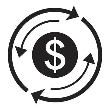Dollar Symbol in Circle with Rotating Arrows Icon Representing Money Flow Black and White vector