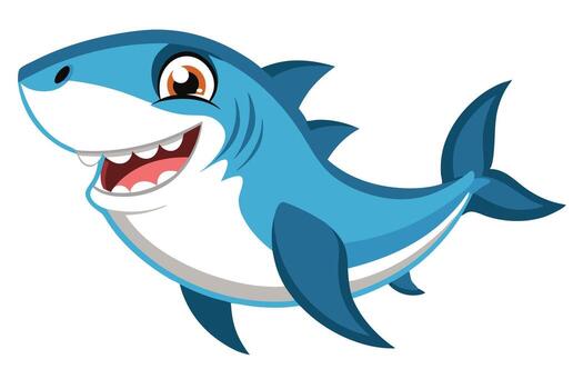 Cartoon Blue Shark Smiling With Sharp Teeth on Transparent Background vector