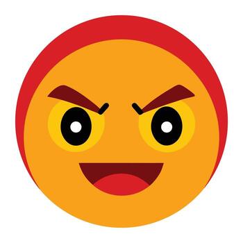 of Smiling and Menacing Emoji Face with Red Circle Border vector
