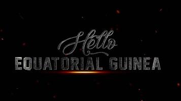 Hej ekvatorial guinea text effekt med lysande glöd och partiklar på en mörk bakgrund, representerar en Land namn, 4k upplösning video