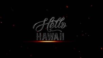 Hej hawaii text effekt med lysande partiklar och en mörk bakgrund, representerar en destination eller resa tema, 4k upplösning video