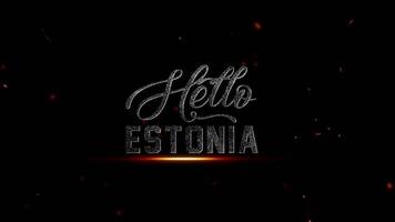 Hej estland text med en mörk bakgrund och lysande glöd, representerar en länder namn med en eldig effekt, 4k upplösning video