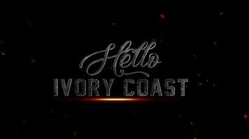 Olá marfim costa texto com fogosa partículas e uma Sombrio fundo, evocando uma sentido do intensidade e drama, 4k resolução video