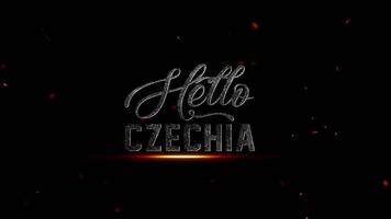 Olá checa texto com fogosa brasas e faíscas em uma Sombrio fundo, representando uma países nome com uma dramático efeito, 4k resolução video