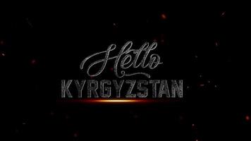 Olá Quirguistão texto com uma sutil nacional emblema e brilhando brasas em uma Sombrio fundo, criando uma dramático e histórico visual, 4k resolução video