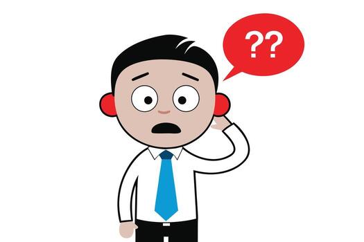 Cartoon Man in Office Attire with Confused Expression and Question Marks Bubble vector