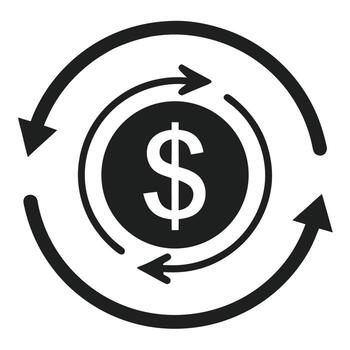 Monetary Circulation Icon Dollar Sign Encased in Rotating Arrows, Symbolizing Financial Flow vector