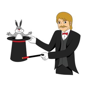 Magician with a Rabbit Emerging from a Hat vector