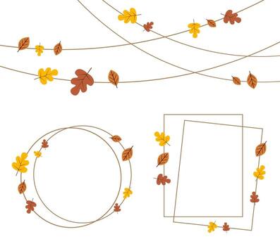 A set of autumn frames with foliage on a white background. Greeting card, banner vector